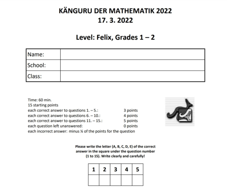 袋鼠数学 maths kangaroo