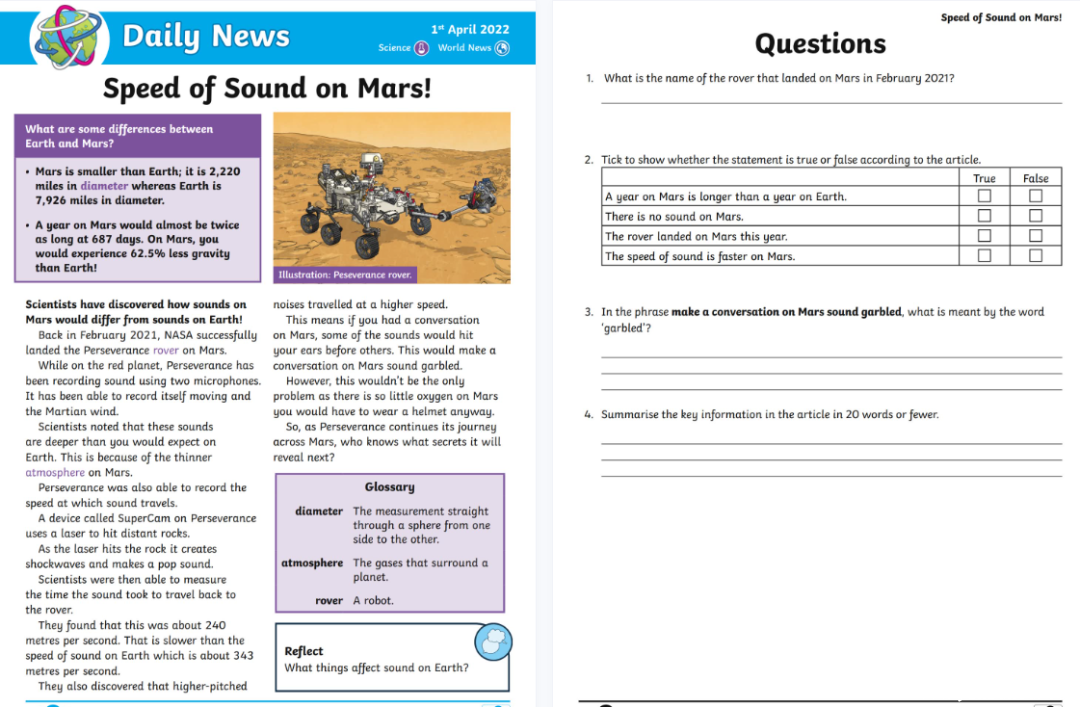 Twinkl精彩时文阅读练习系列《Daily News Comprehension Pack》