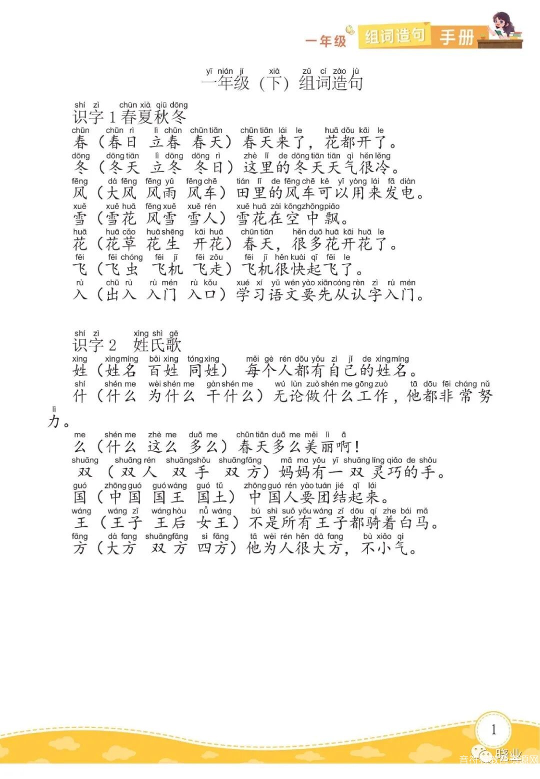 小学语文1-6年级下册组词造句练习册 可下载打印