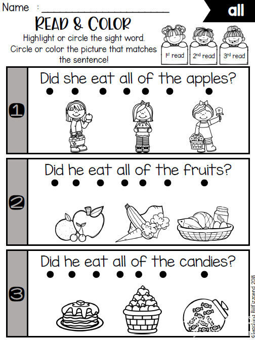 高频词阅读理解涂色练习册Sight Word Fluency Read and Color