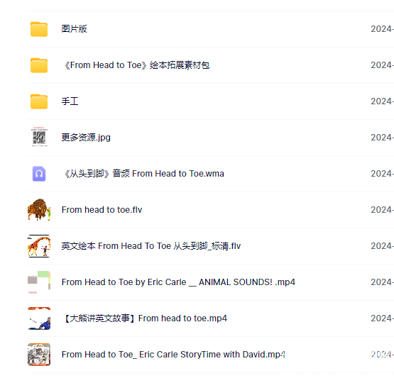 From head to toe 英文绘本音视电子版拓展游戏资源目录