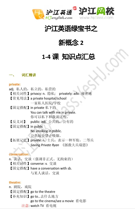沪江网校新概念英语笔记1-4册 词汇 语法知识内部资源