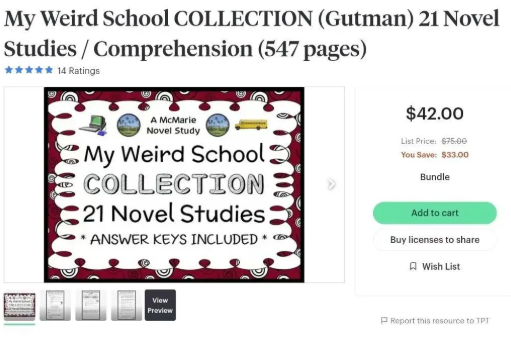疯狂学校 My weird school 1-21 全套练习纸 Novel Studies