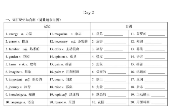 中考英语高频词汇 电子版 24天每天一测轻松背完