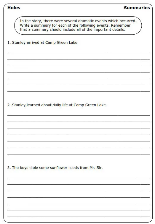 别有洞天 练习纸 Louis Sachar  Holes  worksheets 多维度阅读