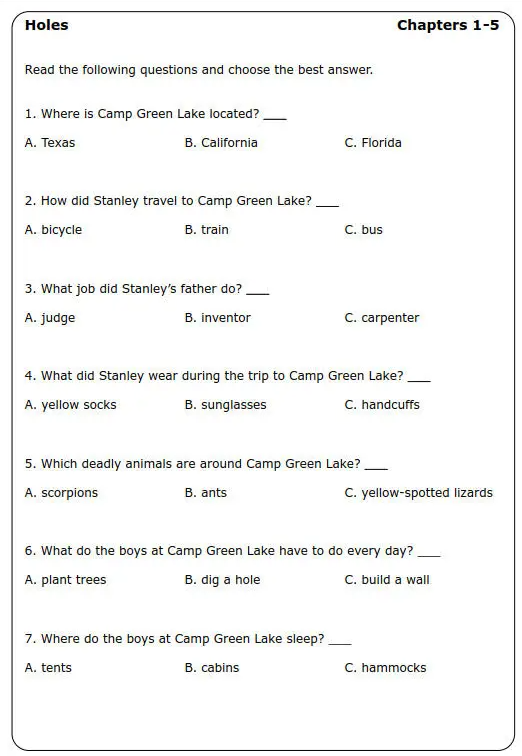 别有洞天 练习纸 Louis Sachar  Holes  worksheets 多维度阅读