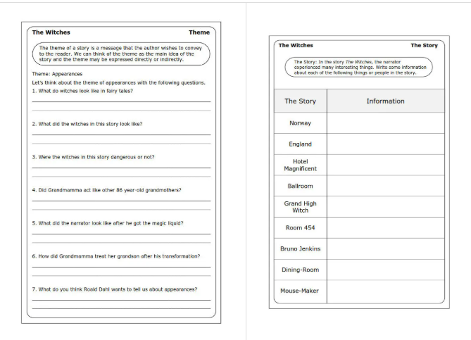 罗尔德达尔女巫阅读练习纸 Roald Dahl  The Witches  worksheets 罗尔德达尔女巫阅读练习纸 Roald Dahl  The Witches  worksheets