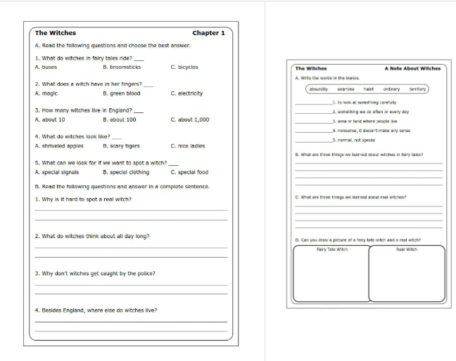 罗尔德达尔女巫阅读练习纸 Roald Dahl  The Witches  worksheets 罗尔德达尔女巫阅读练习纸 Roald Dahl  The Witches  worksheets