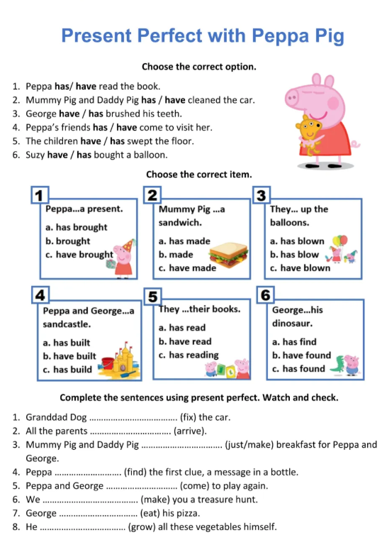 跟小猪佩奇学英语语法 8套英语时态练习纸有趣又好记