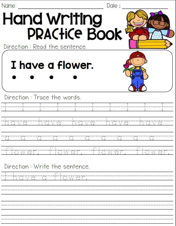 Hand Writing Practice Book 英语书写入门练习的作业纸