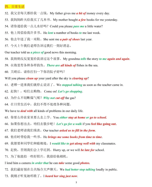 300句英语中考核心句型和短语 适合速记 随便拿分